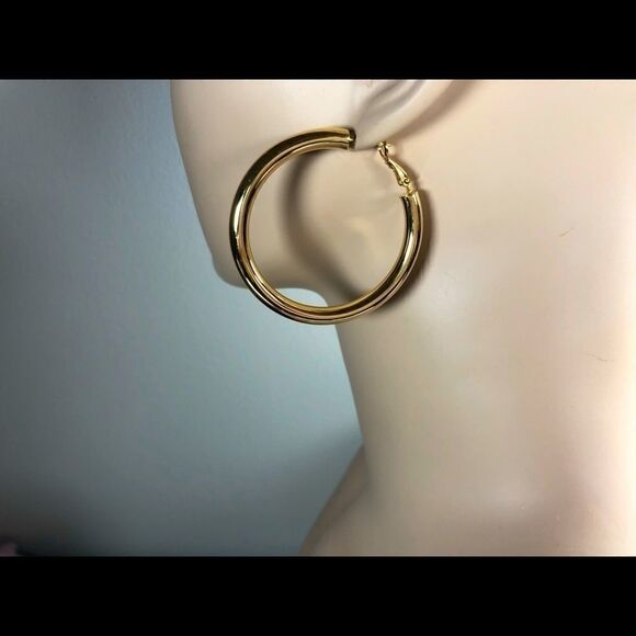 NEW Large 50mm 18k gold/sterling post hoops - Picture 4 of 6